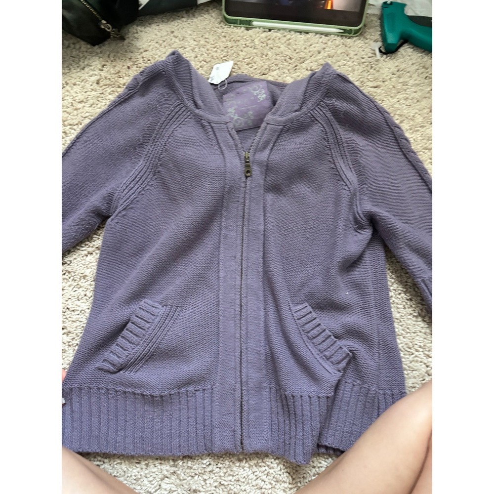 y2k Purple Zip Up Cardigan Sweater Cable Knit Lilac Ribbed Pockets Apt 9 Large